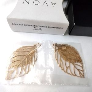 Avon Layered Leaf Earrings in Gold Tone New!